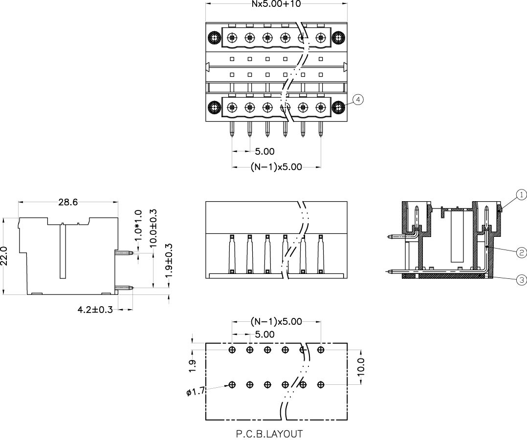 pcb mount terminal